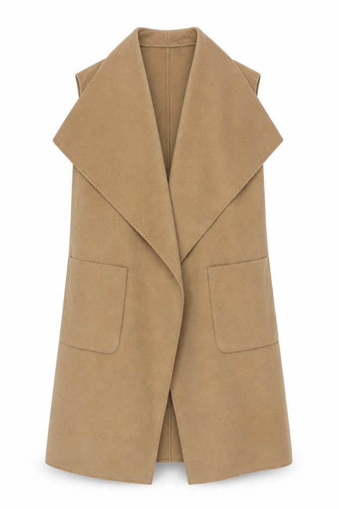 Michael Kors Women Beige Wool Blend Long Waistcoat L