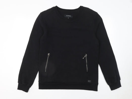 Firetrap Men's Black Sweatshirt M Pullover Crew Neck Zip Pockets