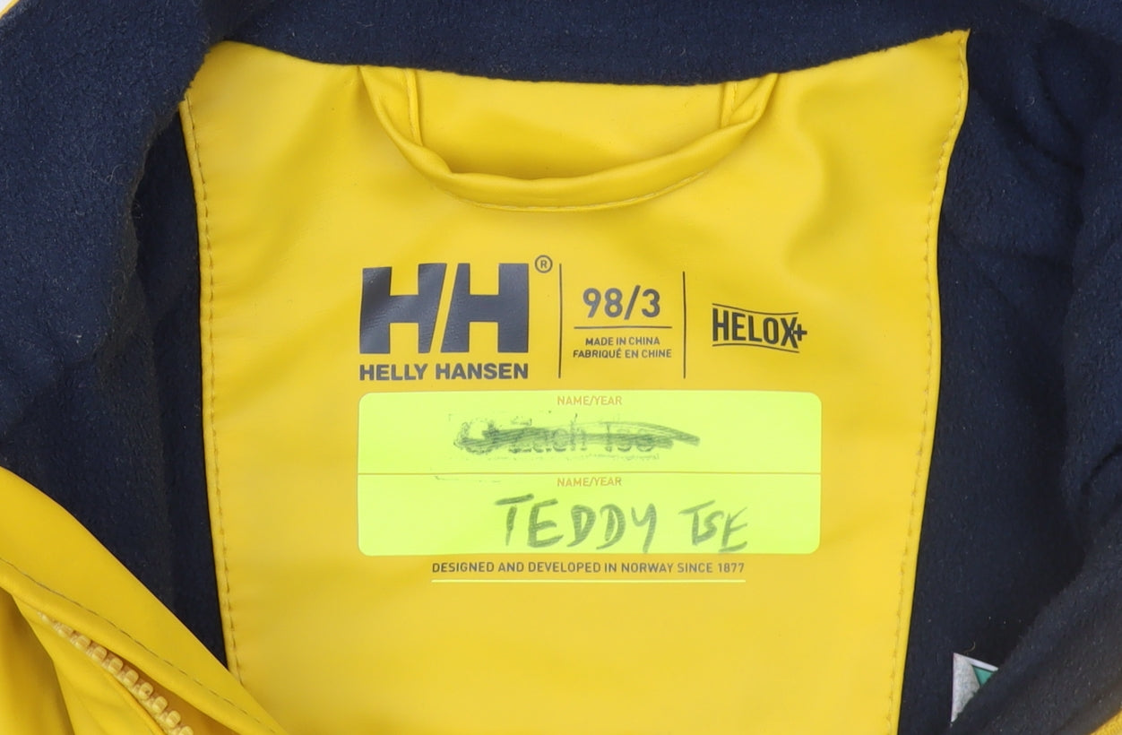 Helly Hansen Boys Yellow Waterproof Rain Coat Jacket 3 Years Hooded Lined