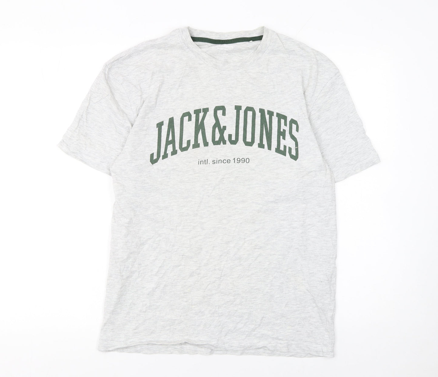 Jack & Jones Mens Grey Regular Fit Crew Neck Short Sleeve T-Shirt Size L