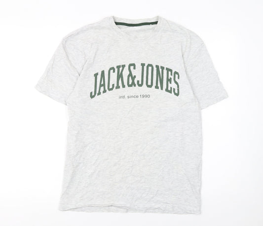 Jack & Jones Mens Grey Regular Fit Crew Neck Short Sleeve T-Shirt Size L