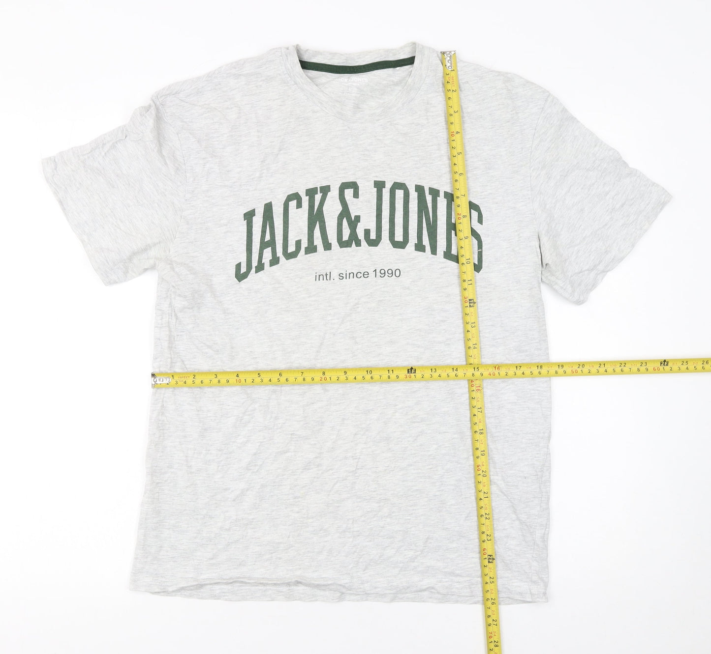 Jack & Jones Mens Grey Regular Fit Crew Neck Short Sleeve T-Shirt Size L