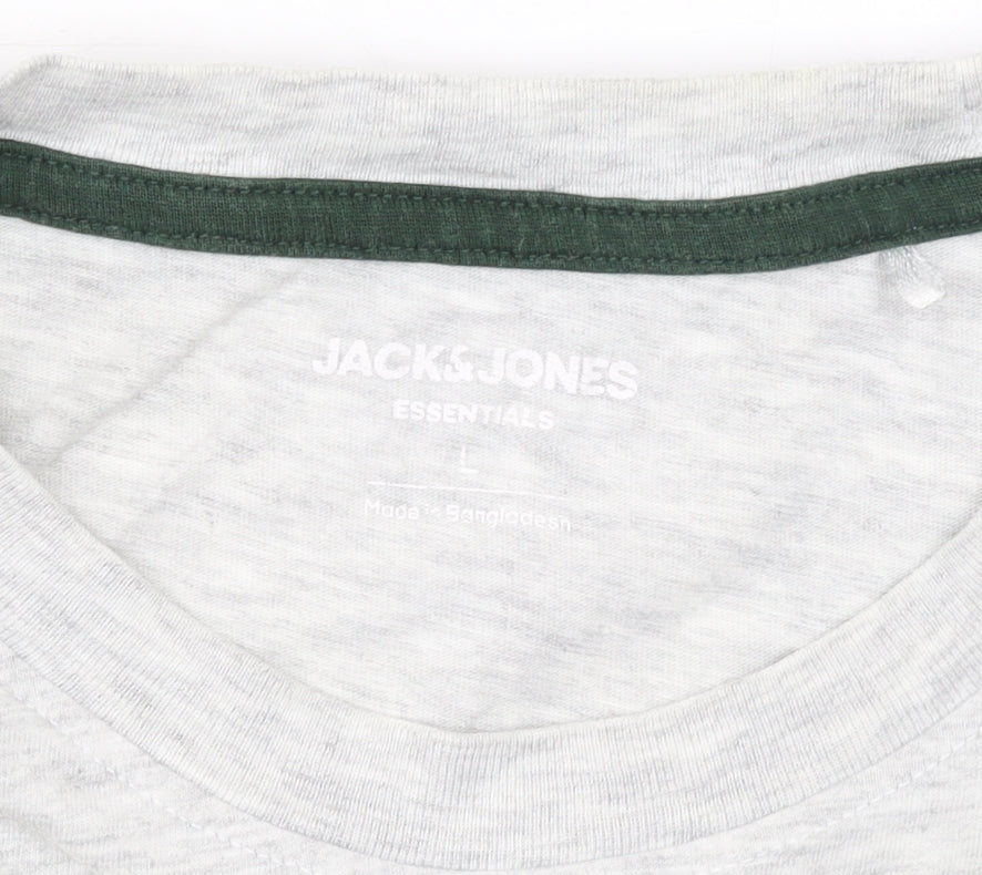 Jack & Jones Mens Grey Regular Fit Crew Neck Short Sleeve T-Shirt Size L