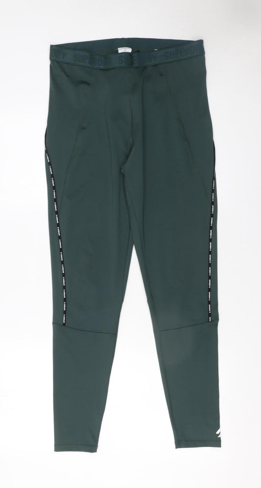 Superdry Women Green Leggings UK 16 Stretch Polyester Blend Activewear