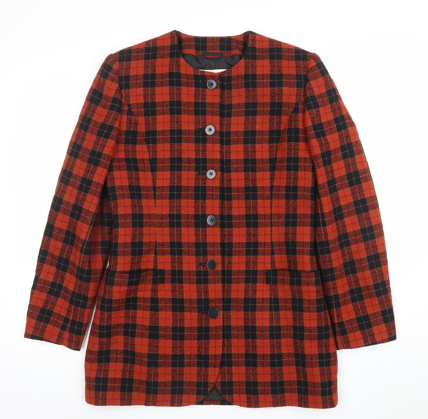 Country Casuals Women Red Check Wool Blend Long Sleeve Jacket Size 8