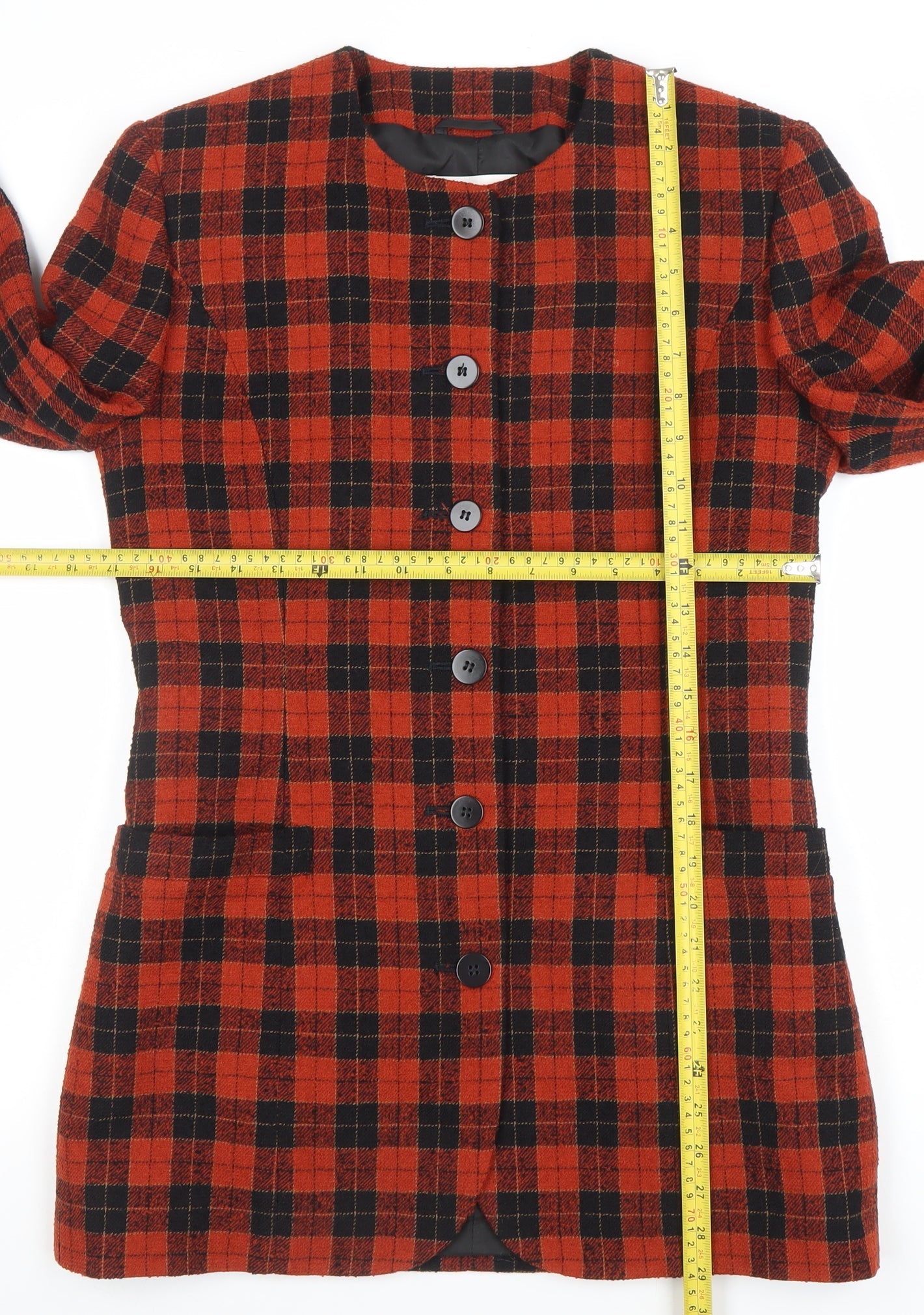 Country Casuals Women Red Check Wool Blend Long Sleeve Jacket Size 8