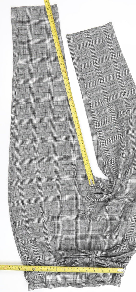 H&M Women Grey Checked Paperbag Trousers UK 10 Elastic Waist
