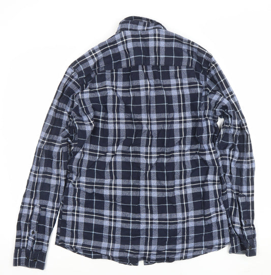 Jack & Jones Men's Blue Check Long Sleeve Flannel Shirt Size M