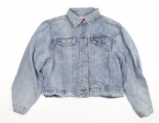 FAE Womens Blue Denim Cropped Button Jacket Size M