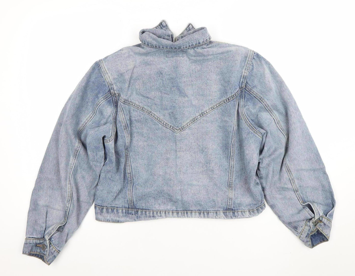 FAE Womens Blue Denim Cropped Button Jacket Size M