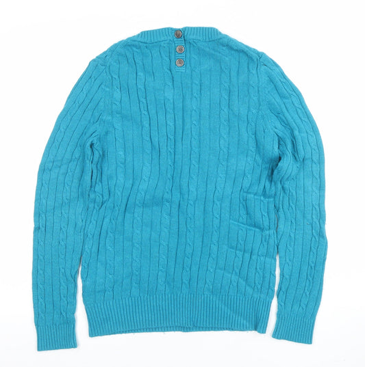 Tommy Hilfiger Women's Blue Cable-Knit Cotton Pullover Jumper Size L
