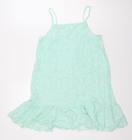 Dunnes Stores Girls Green Polka Dot Viscose Trapeze Dress 9-10 Years