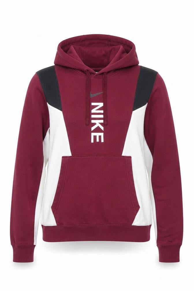 Nike Womens Burgundy Hoodie XS Pullover Colourblock Logo Cotton Blend