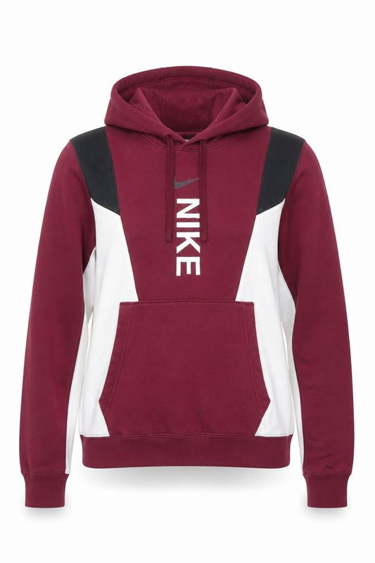 Nike Womens Burgundy Hoodie XS Pullover Colourblock Logo Cotton Blend
