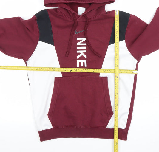 Nike Womens Burgundy Hoodie XS Pullover Colourblock Logo Cotton Blend