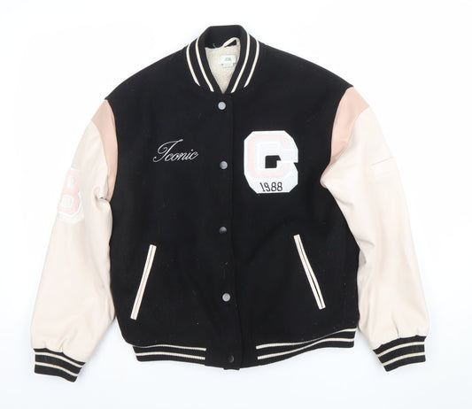 River Island Girls Black Varsity Jacket 11-12 Years Lined Letterman Style