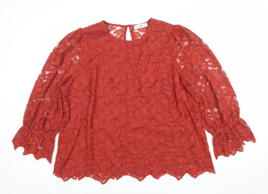 Gallery Women’s Brown Lace Floral Tunic Blouse UK 20