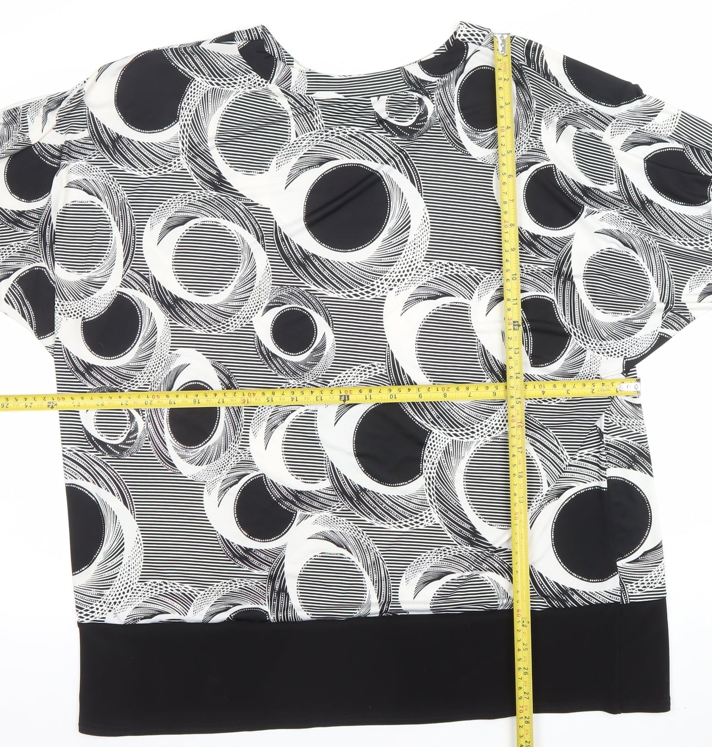 Forever L by Michael Gold Women’s Black Geometric Short Sleeve Blouse L