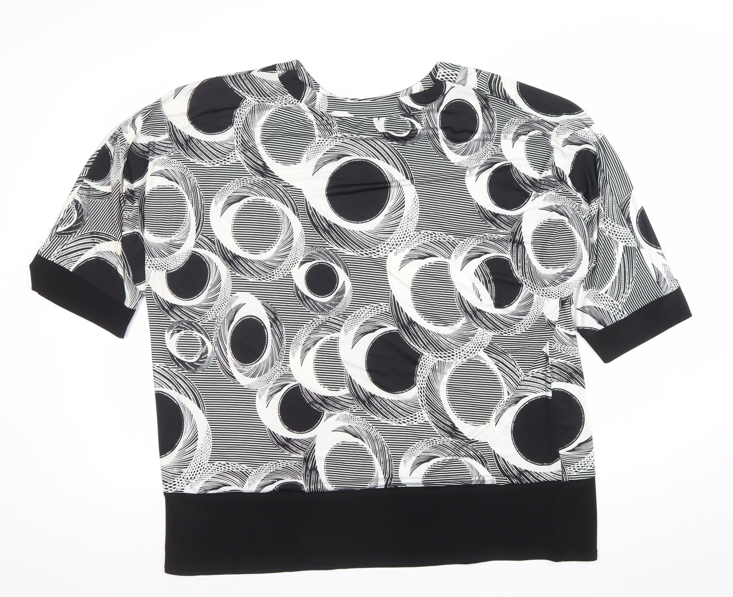 Forever L by Michael Gold Women’s Black Geometric Short Sleeve Blouse L