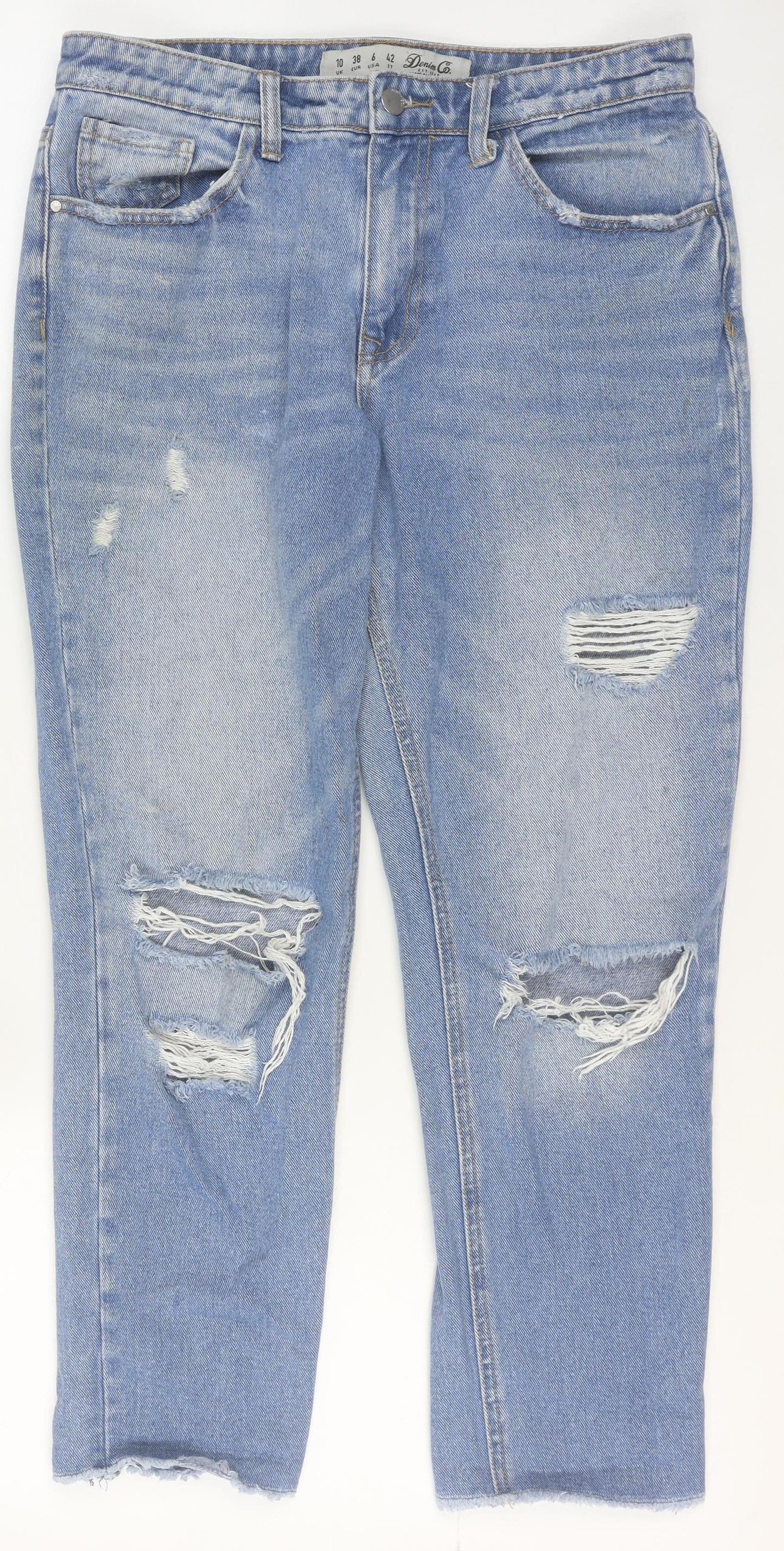 Denim Co. Women's Blue Distressed Boyfriend Jeans Size 10