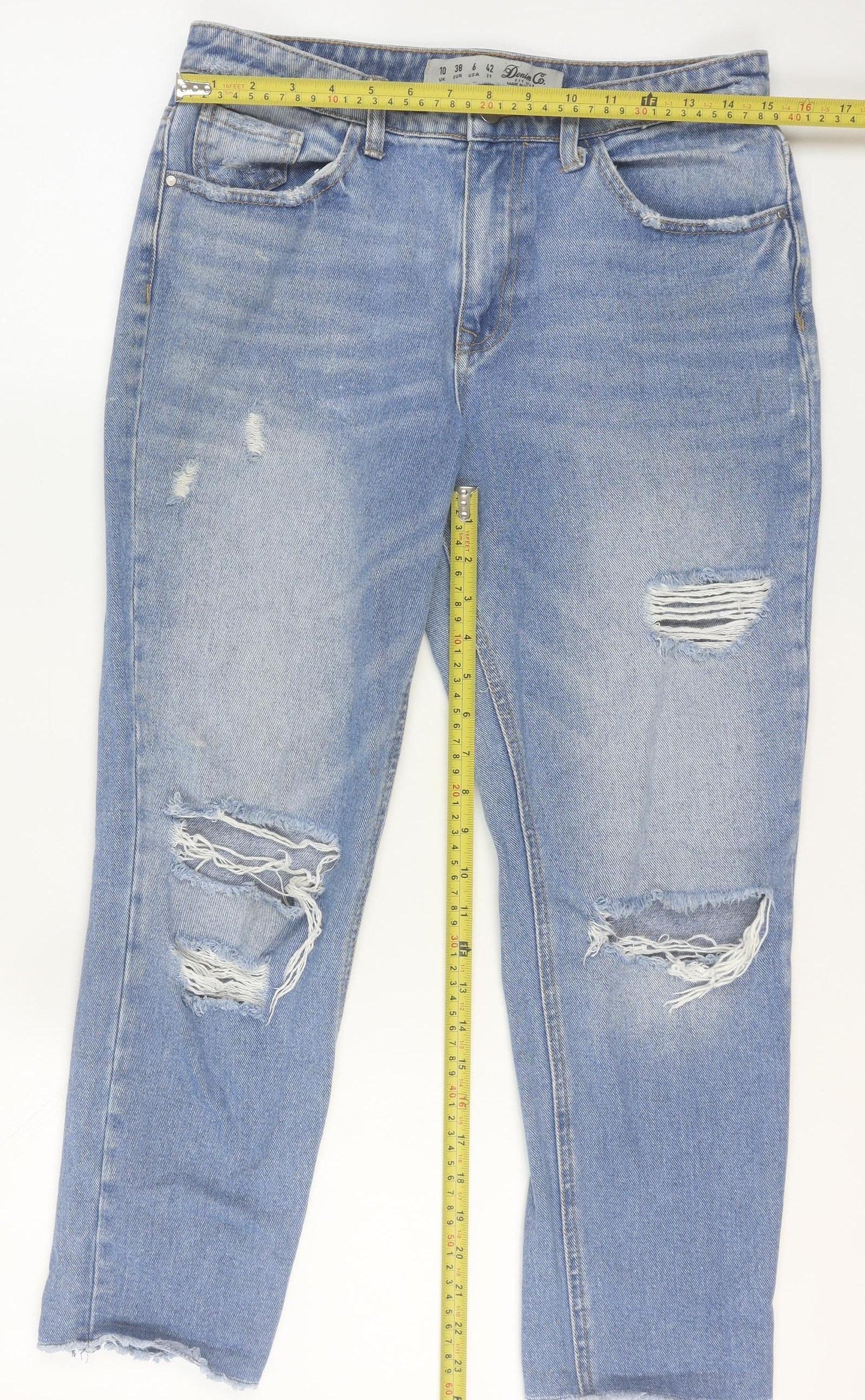 Denim Co. Women's Blue Distressed Boyfriend Jeans Size 10