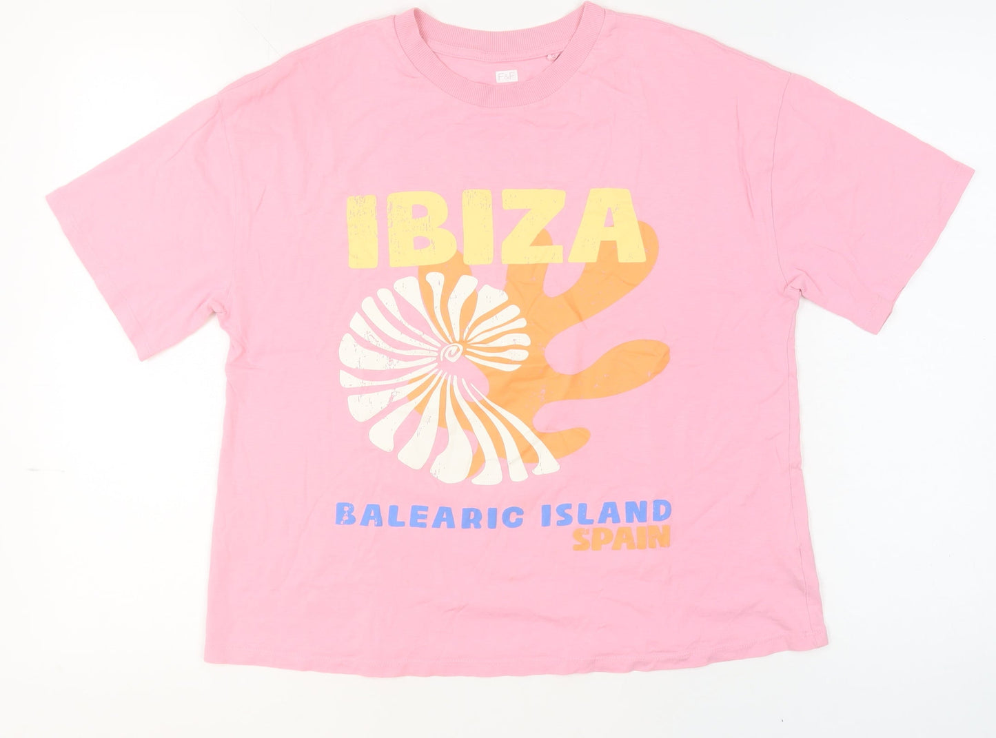 F&F Women’s Pink Ibiza Graphic T-Shirt Size M Casual Summer Top