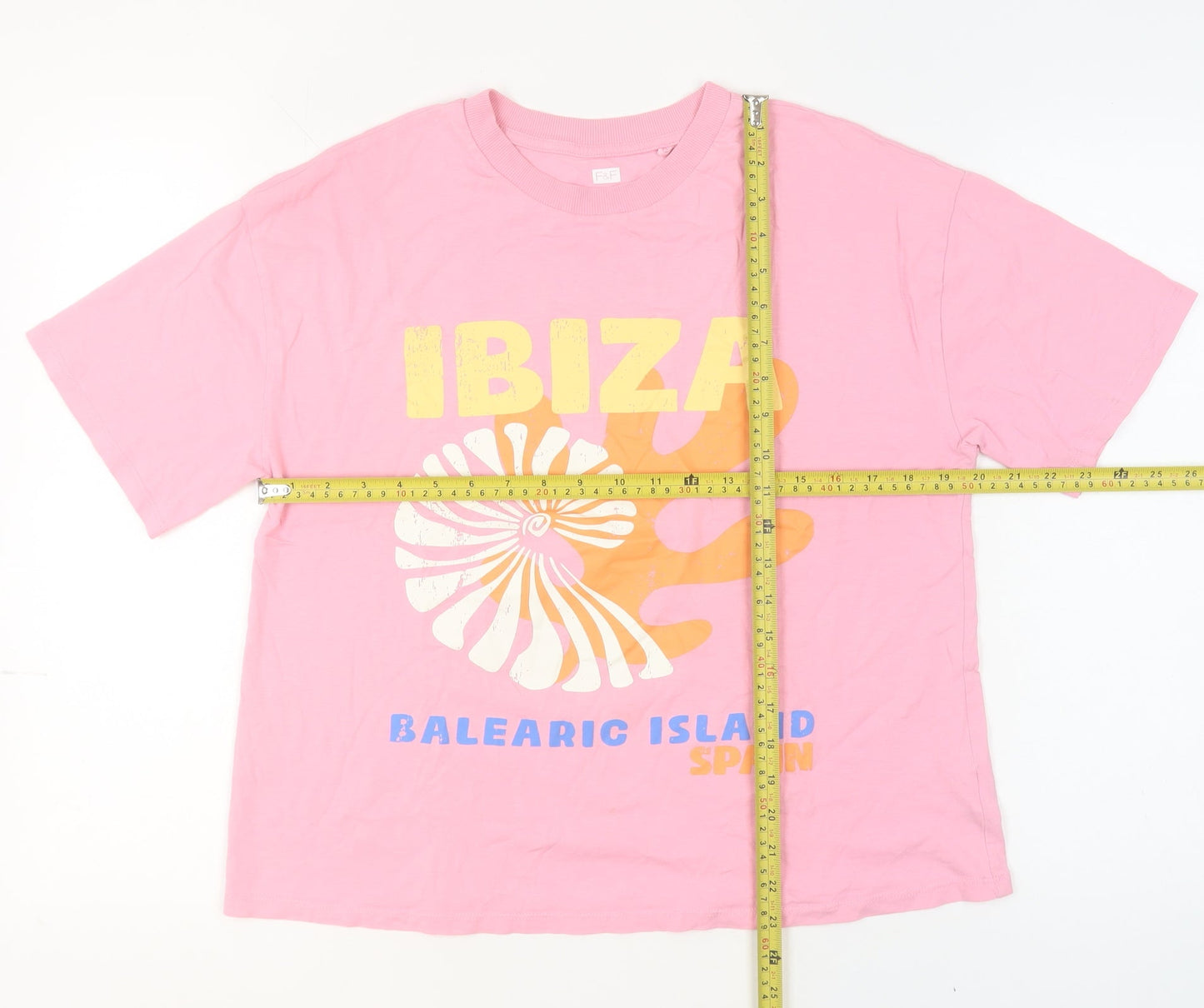 F&F Women’s Pink Ibiza Graphic T-Shirt Size M Casual Summer Top