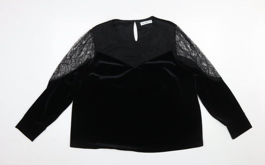 Gallery Women's Black Lace Velvet Long Sleeve XL Blouse