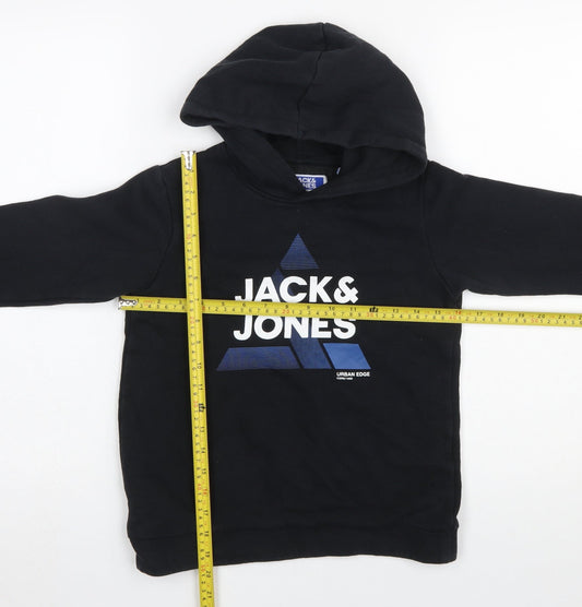 Jack & Jones Boys Black Pullover Hoodie 10 Years Cotton Blend Graphic Sweatshirt