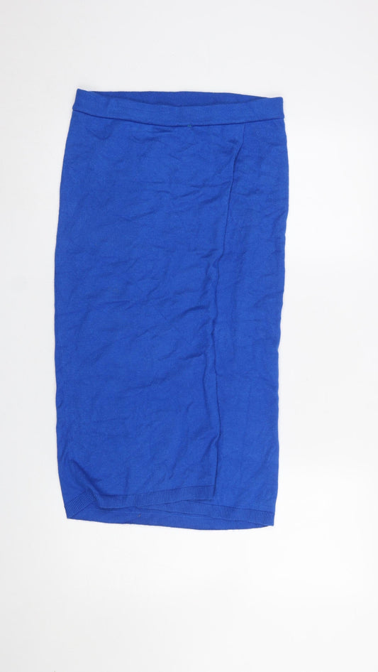 Vila Womens Blue Jersey Pencil Skirt Size M Knee Length Stretch