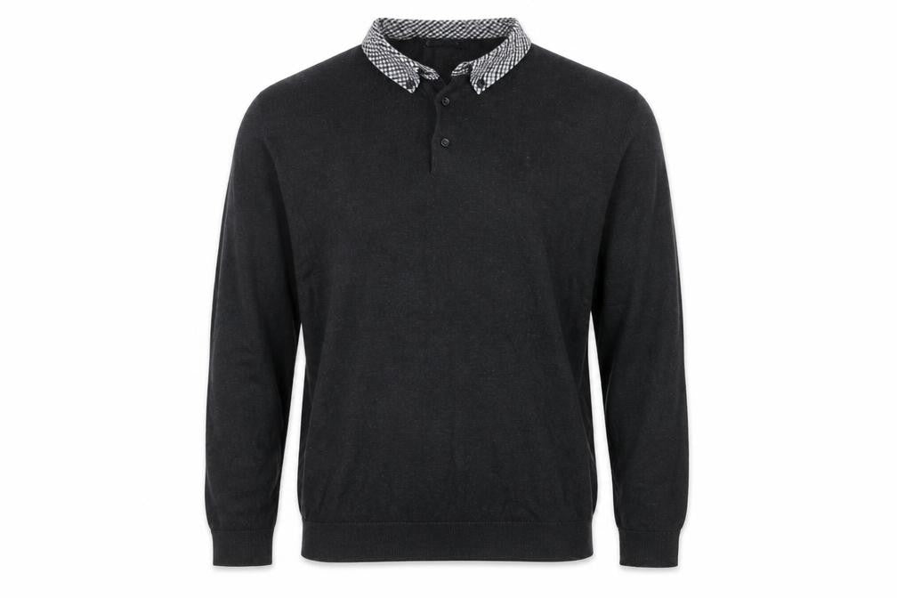 Dunnes Men's Grey Collared Cotton Henley Jumper Size M