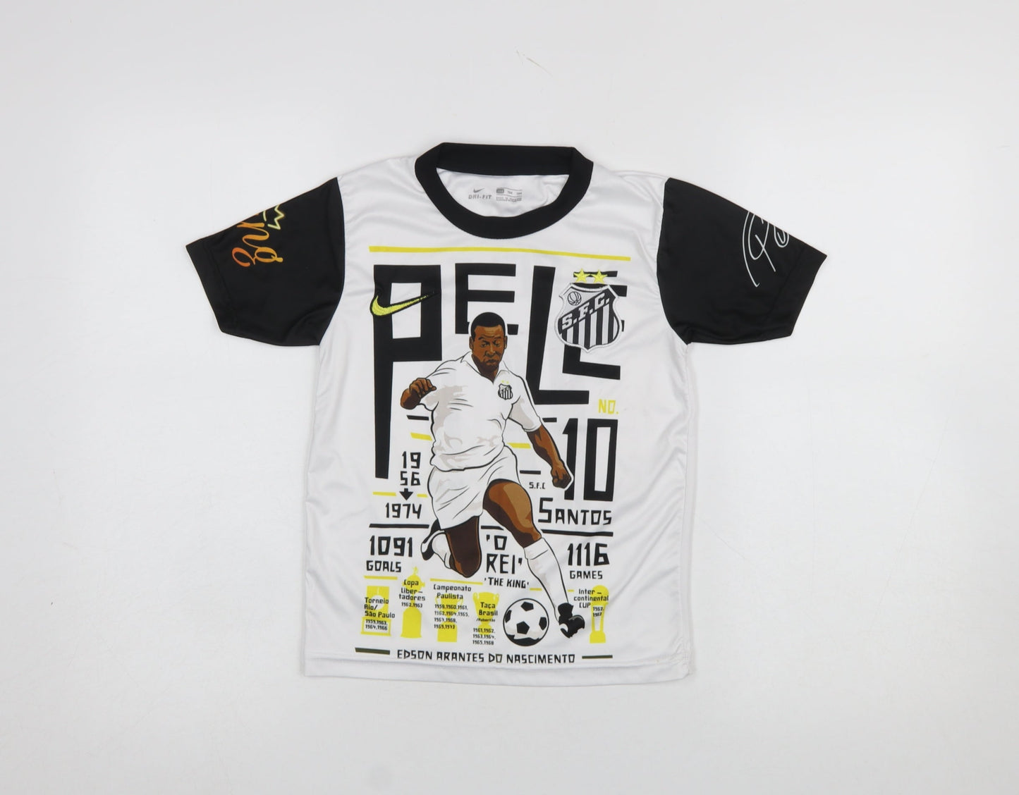 Nike Boys White Pele Football Dri-Fit Short Sleeve Jersey T-Shirt 8 Years