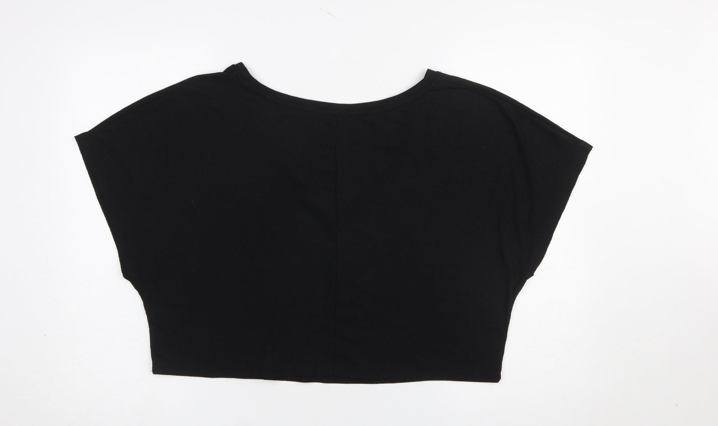 ZARA Womens Black Cropped V-Neck Short Sleeve T-Shirt Size S