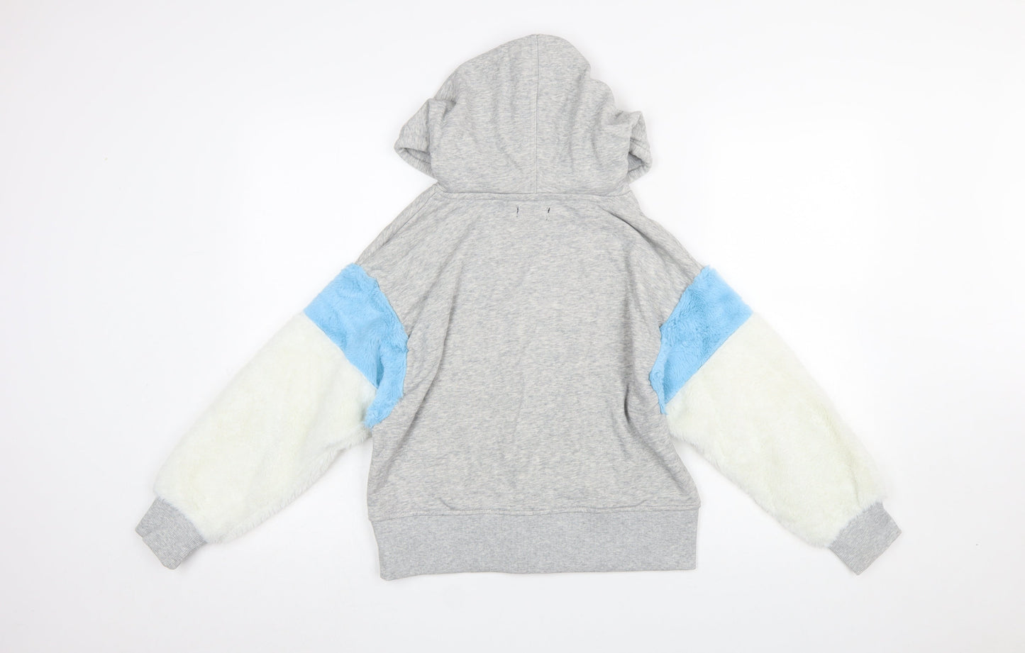 Bershka BSK Girl Women's Grey Pullover Hoodie S Colourblock Faux Fur Sleeves