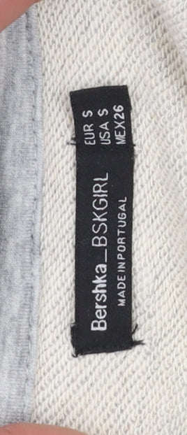 Bershka BSK Girl Women's Grey Pullover Hoodie S Colourblock Faux Fur Sleeves