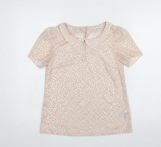 Miss Selfridge Women Pink Short Sleeve Collared Lace Blouse UK 6