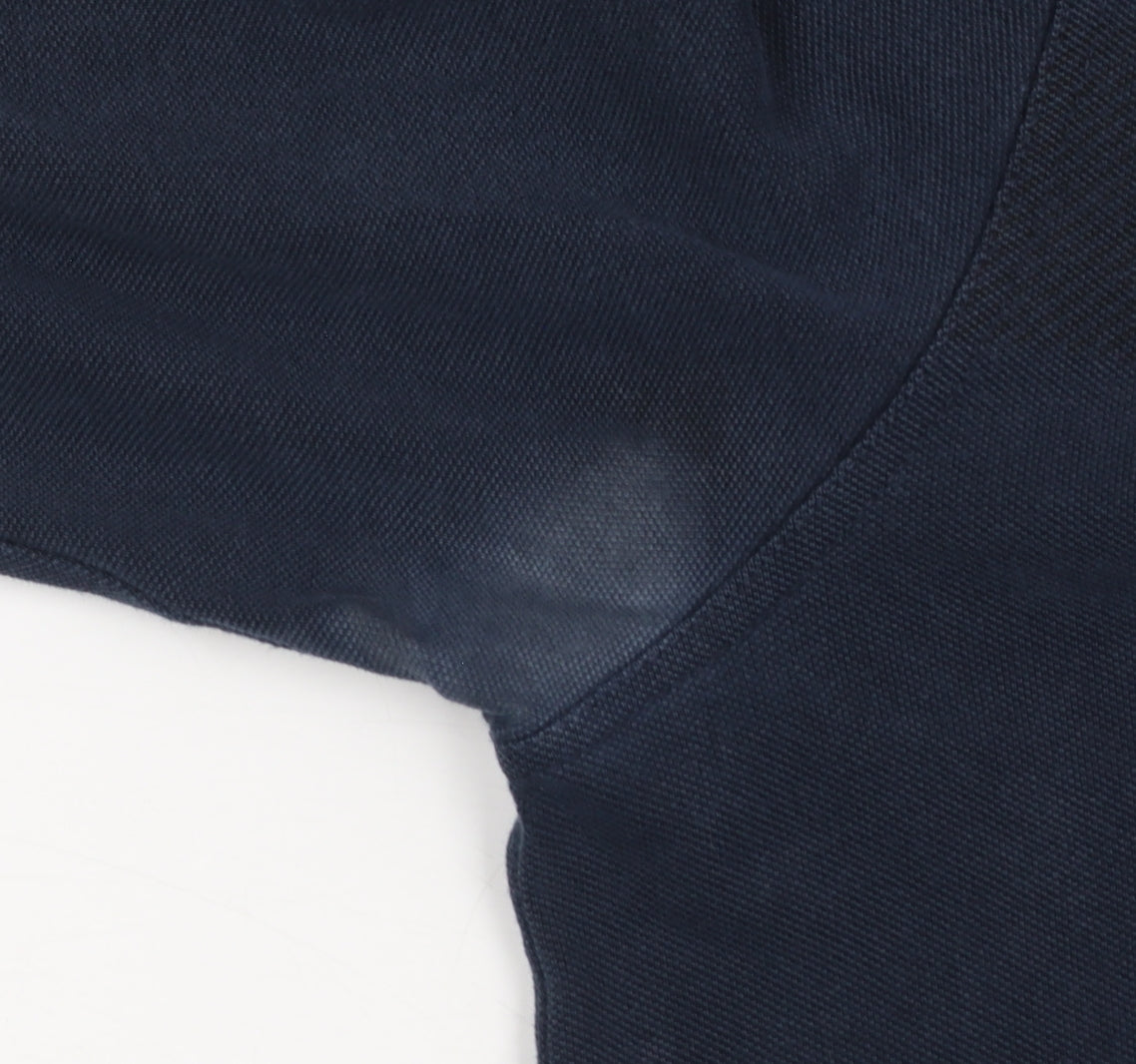 Barbour Men's Blue Long Sleeve Cotton Polo Shirt Size L