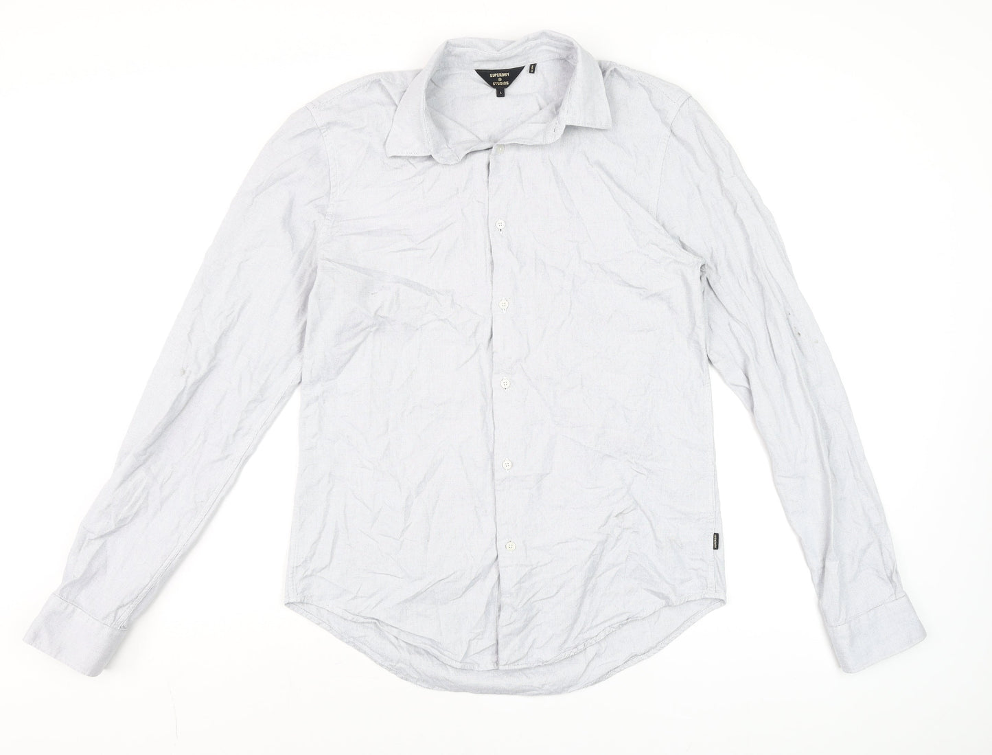 Superdry Studios Men's Grey Cotton Long Sleeve Dress Shirt L