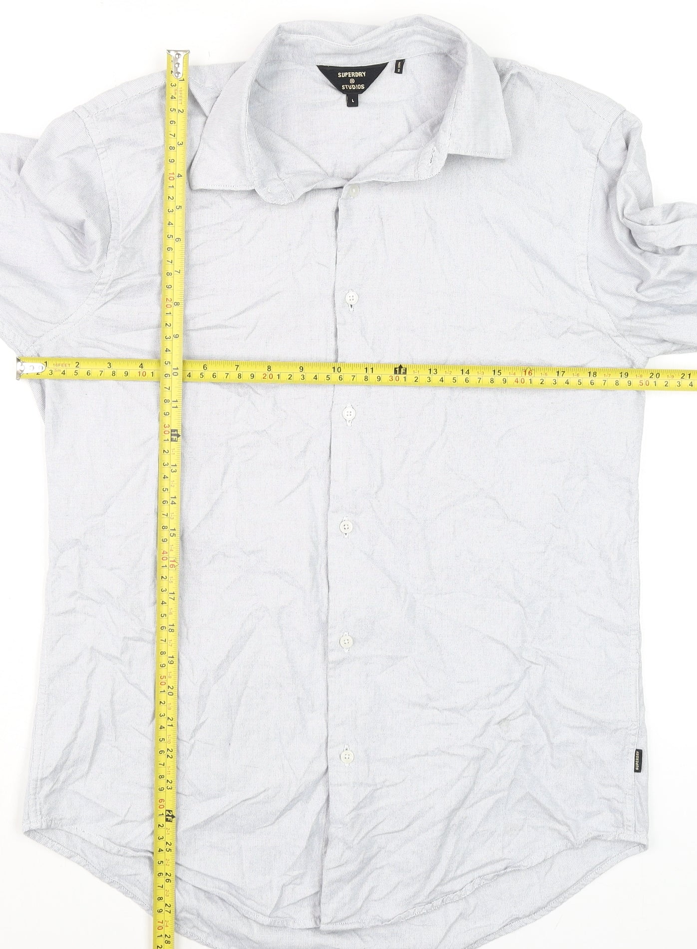 Superdry Studios Men's Grey Cotton Long Sleeve Dress Shirt L