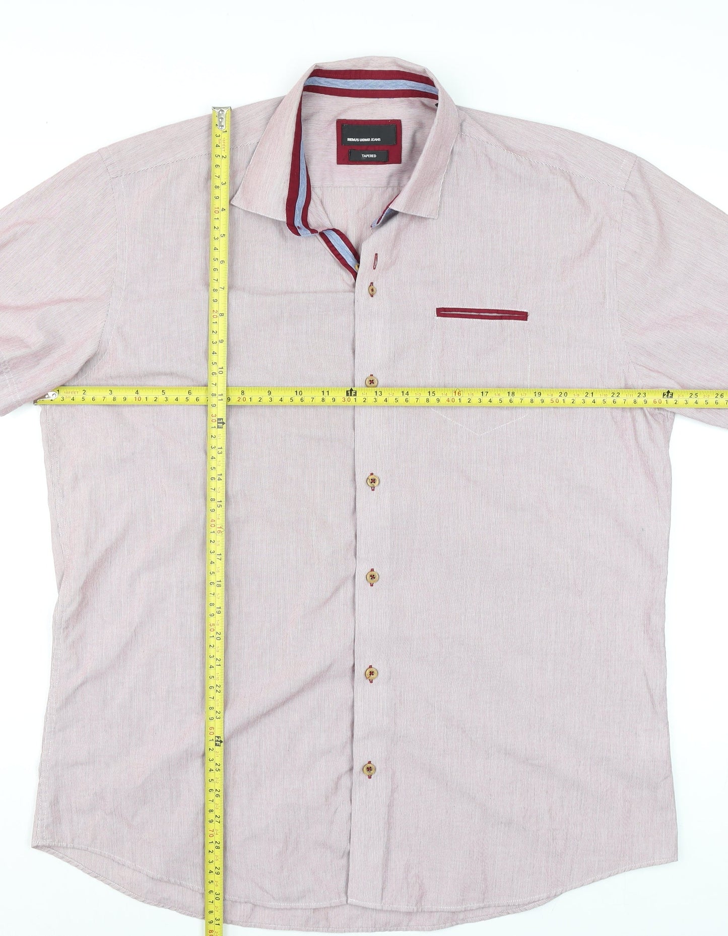 Remus Uomo Pink Short Sleeve Tapered Cotton Blend Men's Formal Shirt XL