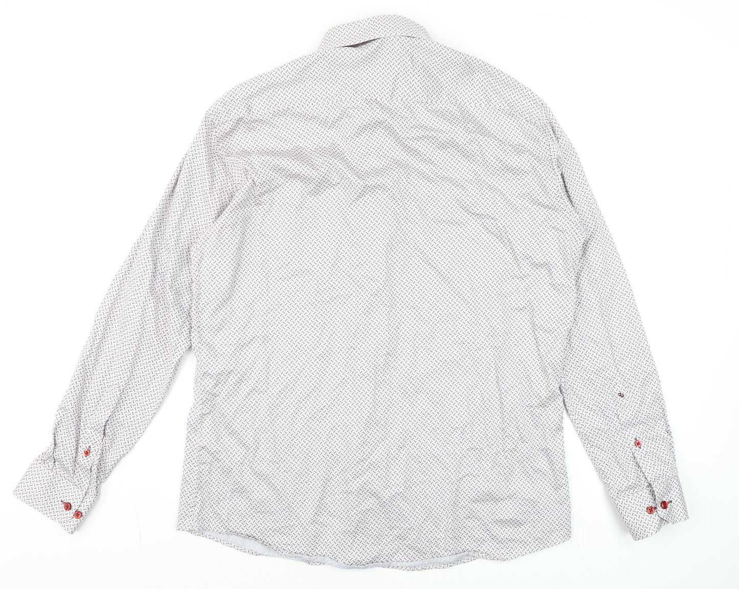 Remus Uomo Men's White Geometric Tapered Dress Shirt 17in 43cm Slim Fit