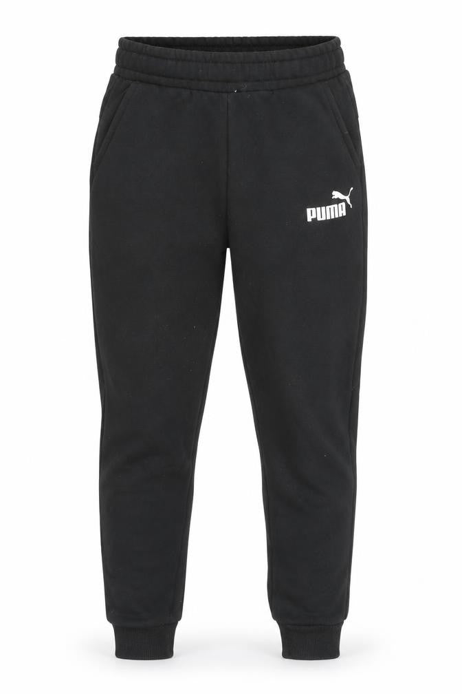 Front view of Puma boys’ black 11-12 years jogger sweatpants elastic waist tapered fit