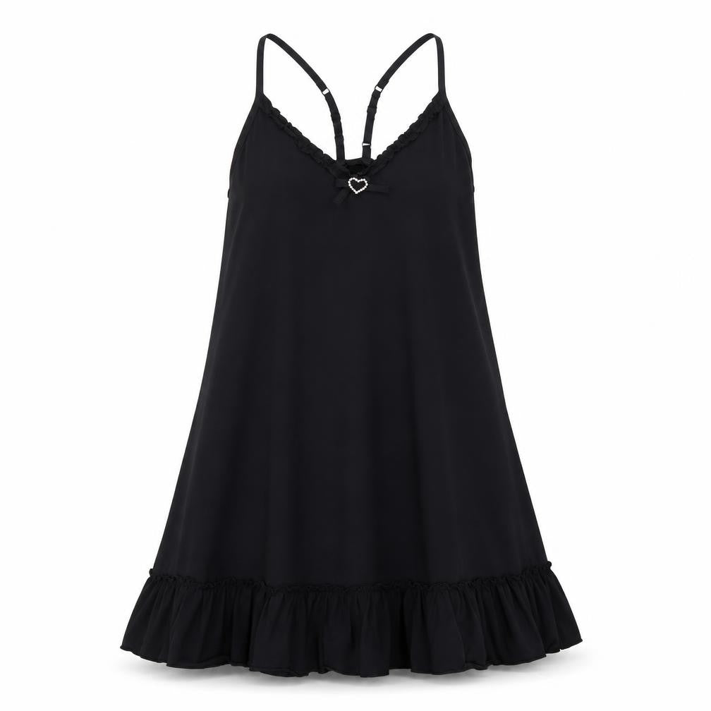 Yoek Women's Black Viscose Slip Dress M Ruffle Hem Party Style