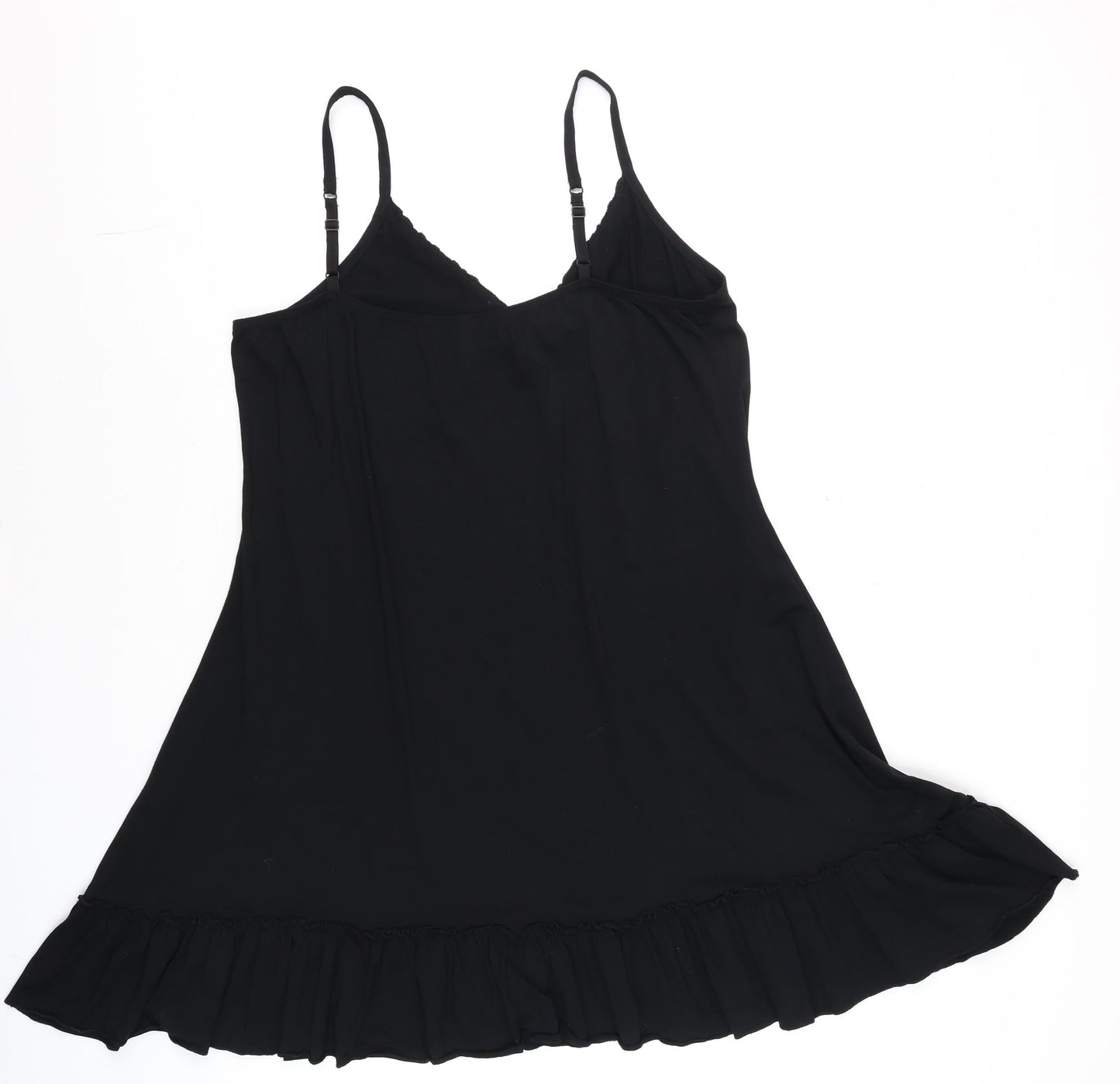 Yoek Women's Black Viscose Slip Dress M Ruffle Hem Party Style