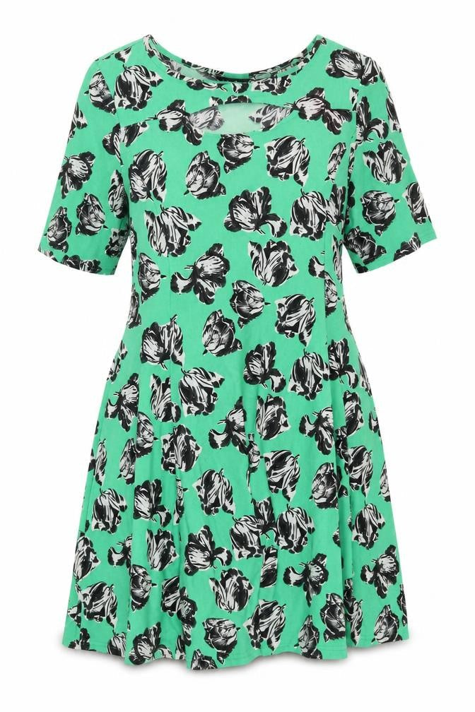 LabelBe Women’s Green Floral Skater Dress Size M Short Sleeve
