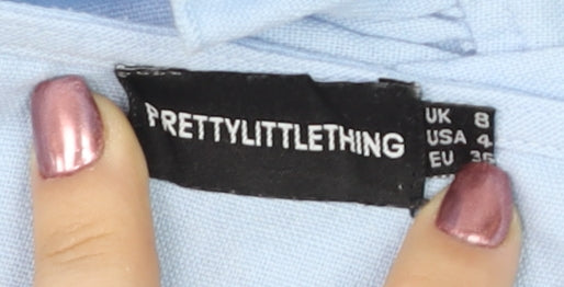 PrettyLittleThing Women Light Blue Cotton Ruffle Crop Top and Shorts Set UK 8