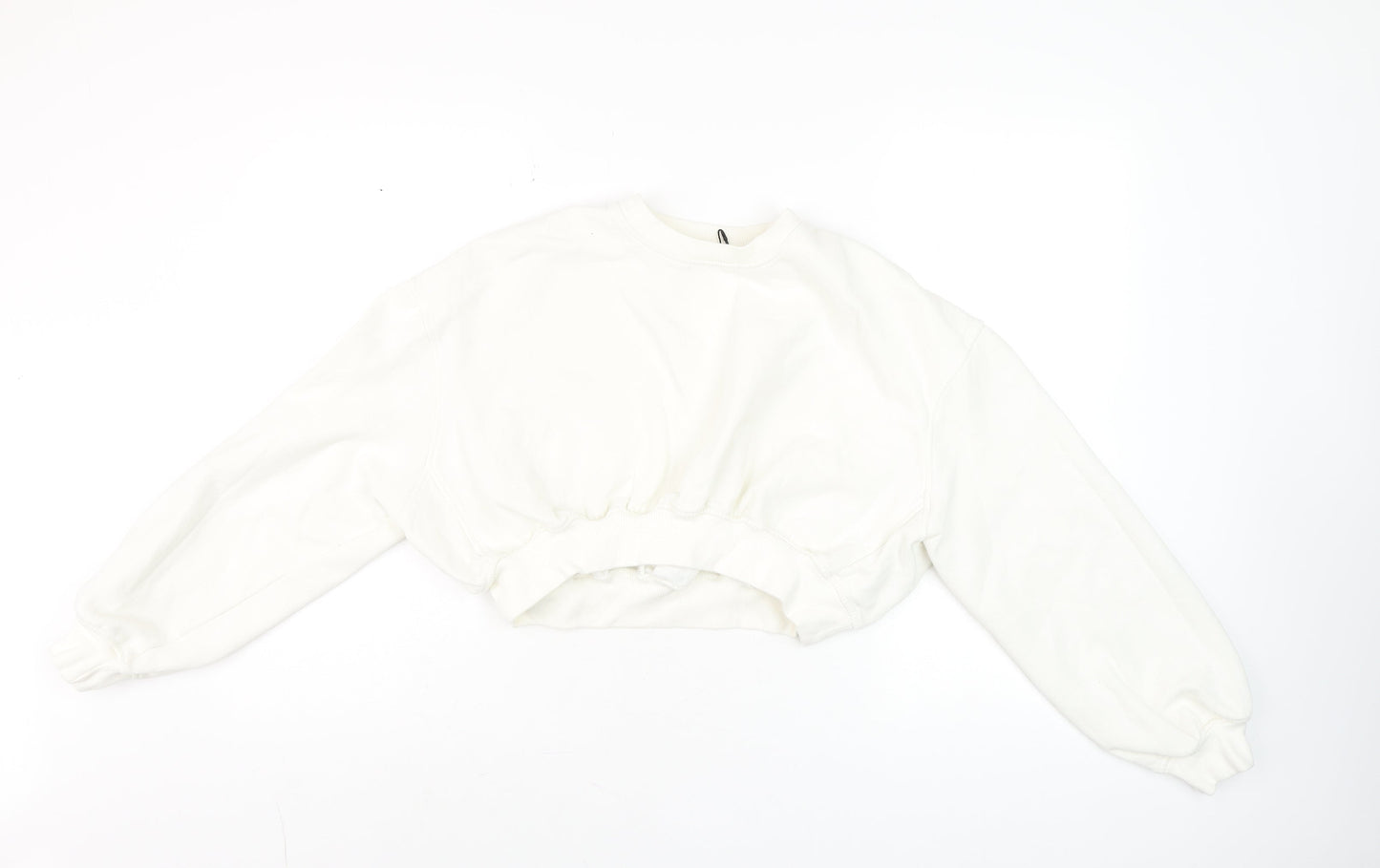 Zara Women White Cotton Blend Cropped Pullover Sweatshirt S