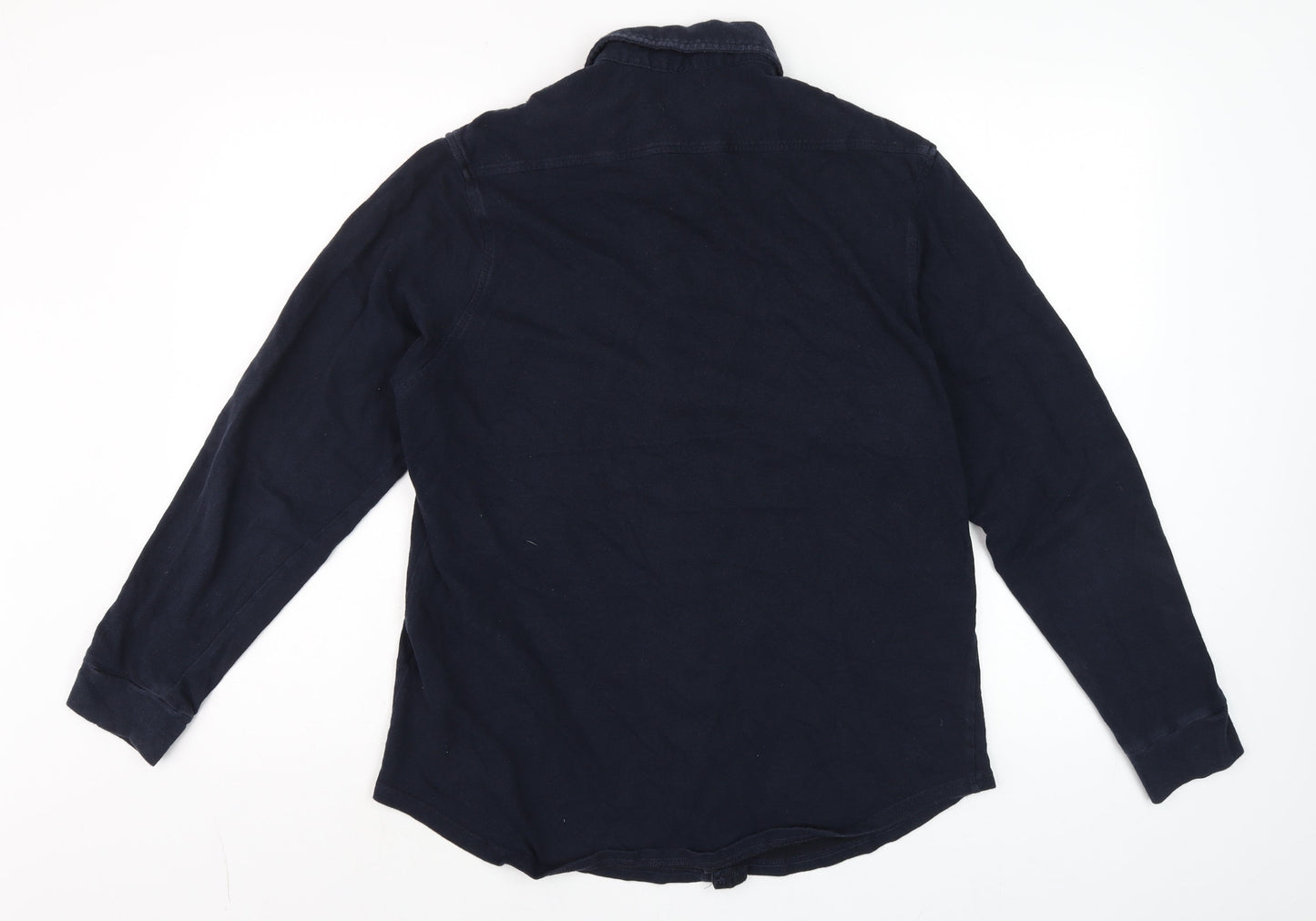TailorByrd Men's Navy Blue Cotton Long Sleeve Button-Up Shirt Size L