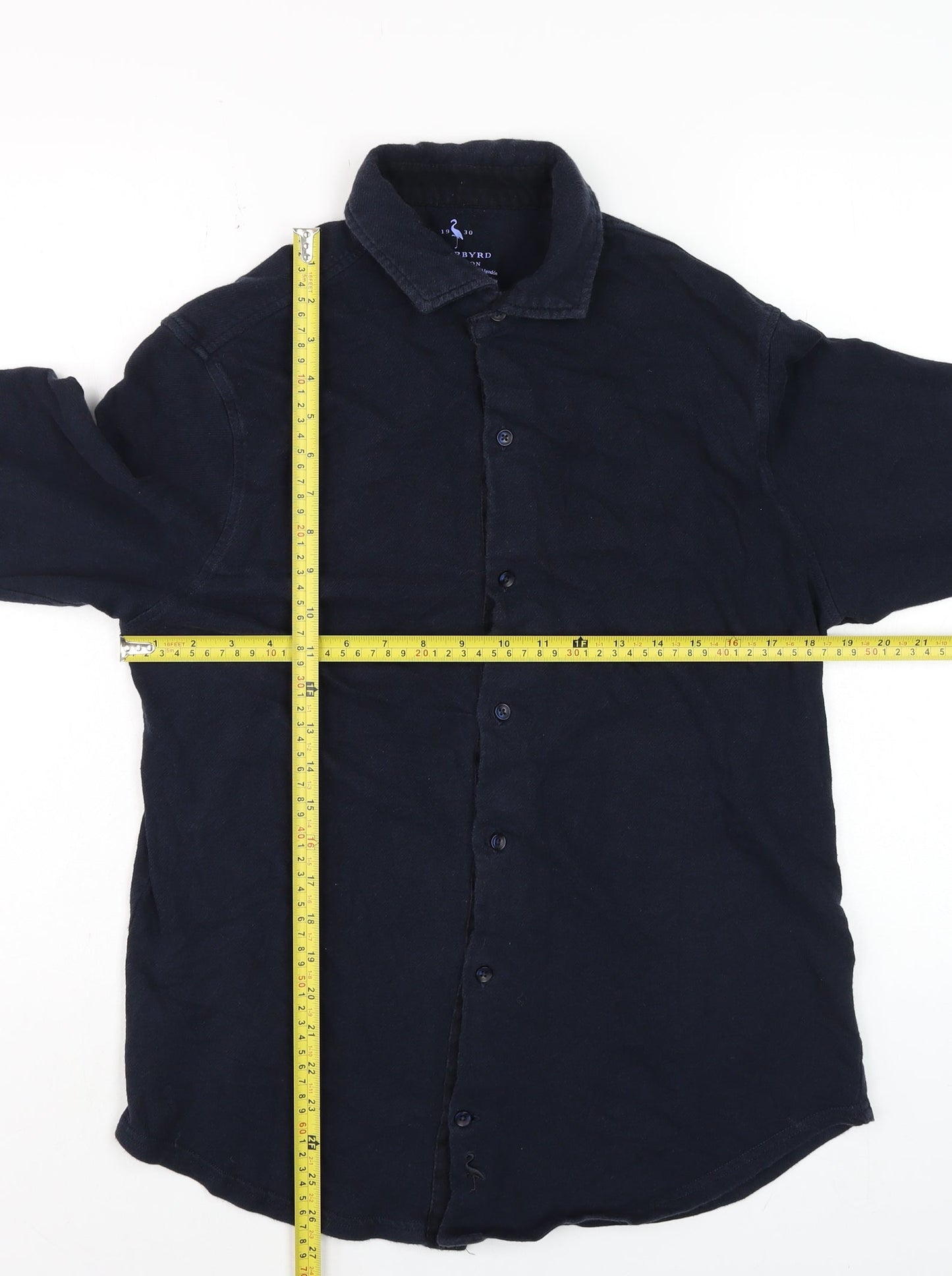 TailorByrd Men's Navy Blue Cotton Long Sleeve Button-Up Shirt Size L