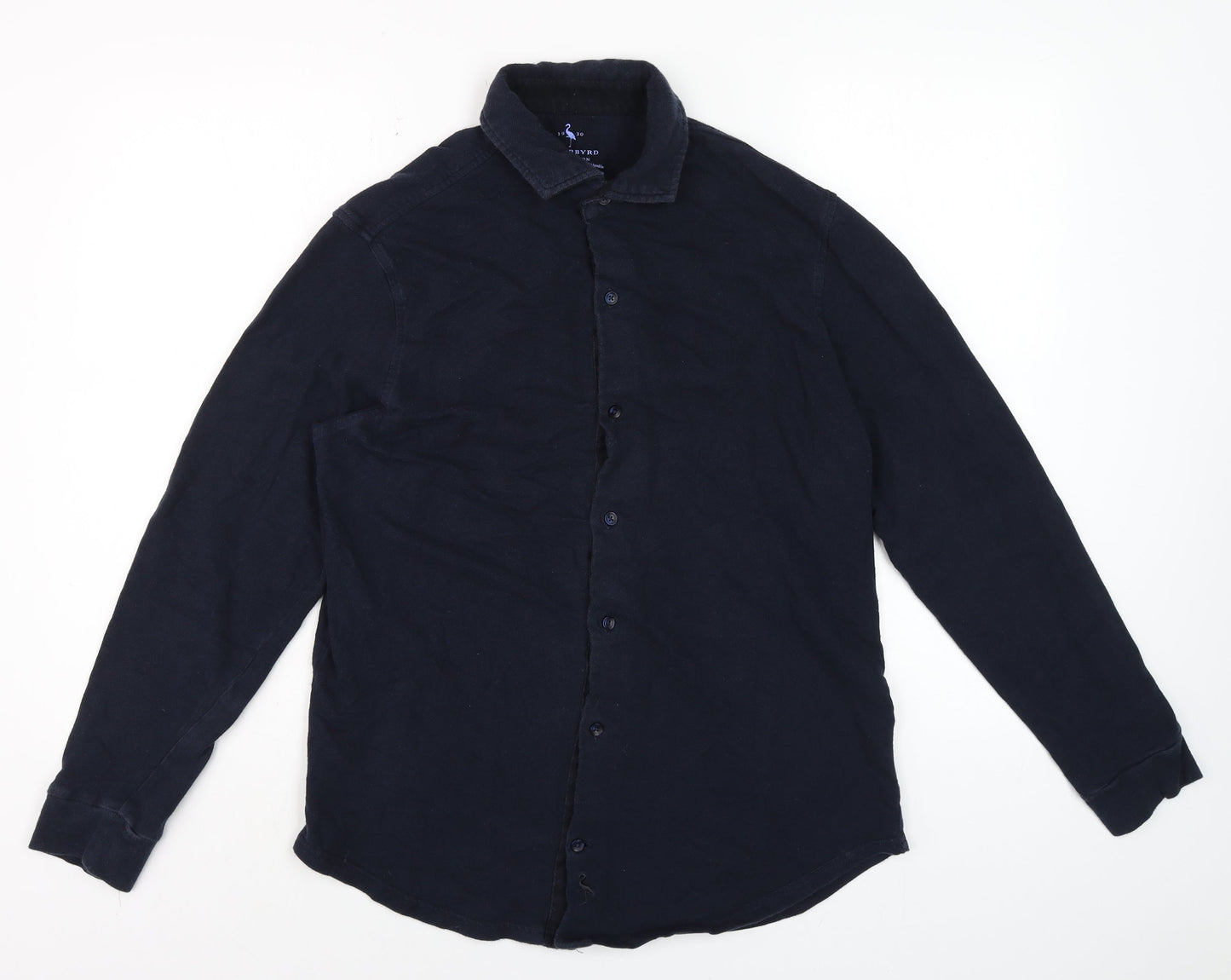 TailorByrd Men's Navy Blue Cotton Long Sleeve Button-Up Shirt Size L